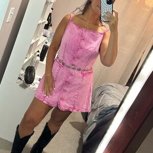 Pink Button-Up Denim Women's Dress